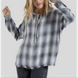 Bella Dahl NWT Long Sleeve Plaid Tieneck Blouse with Fray Hem 💙